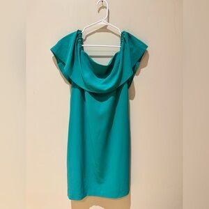 Charles Henry Off Shoulder Teal Dress